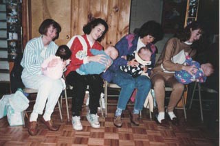 mothers and babies making soup